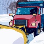 Flocos de neve escondidos em caminhões de arado